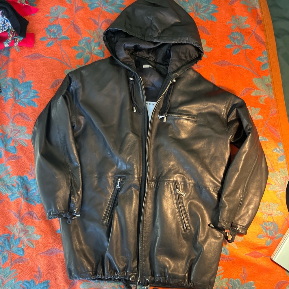 Anne Klein Black Leather Raincoat